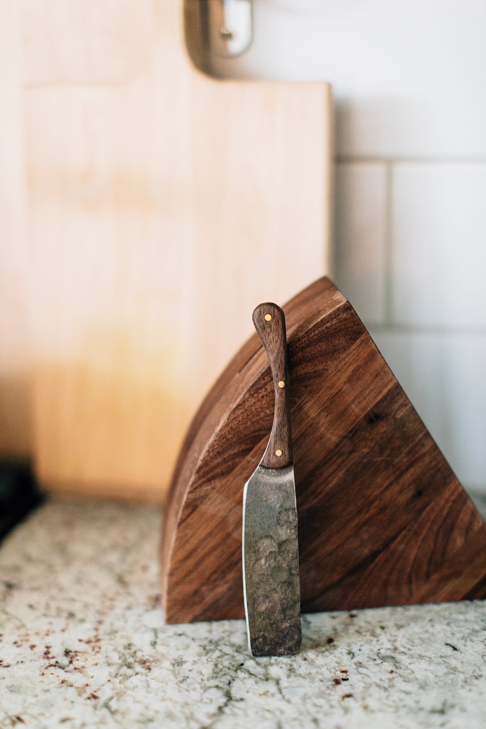 Walnut Cheese Block with Hand-Forged Knife