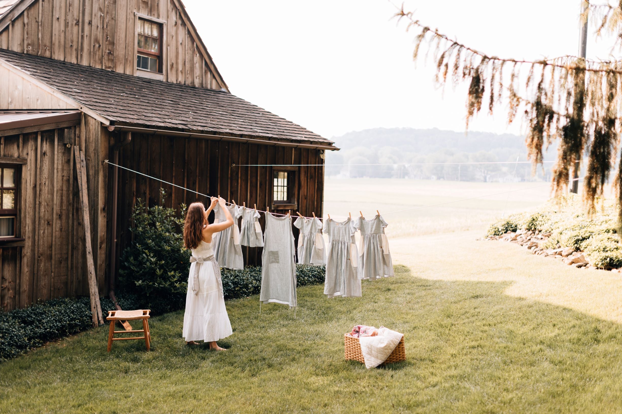 The Children's Linen Dress on a Clothesline